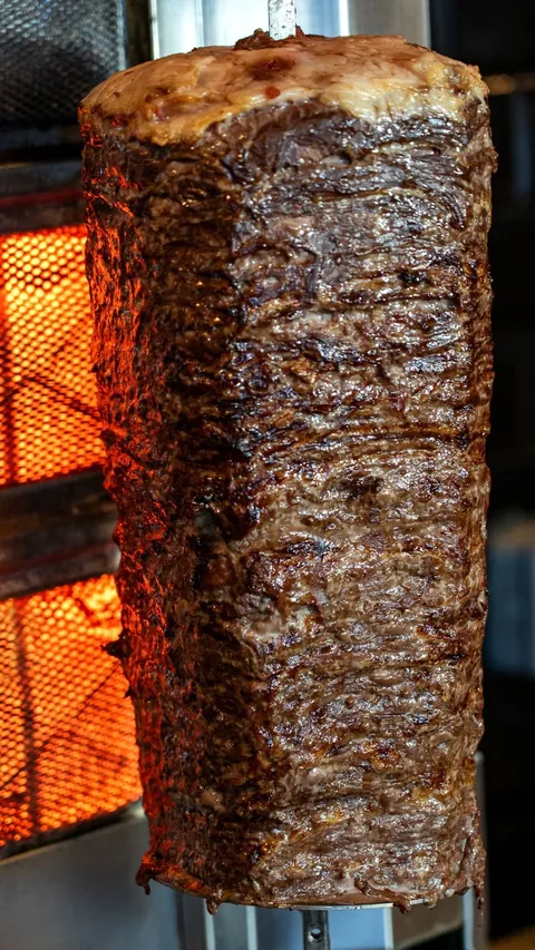 Gyro roasting on the vertical spit